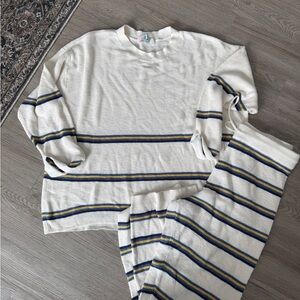 Free People Cream and Blue Striped Set